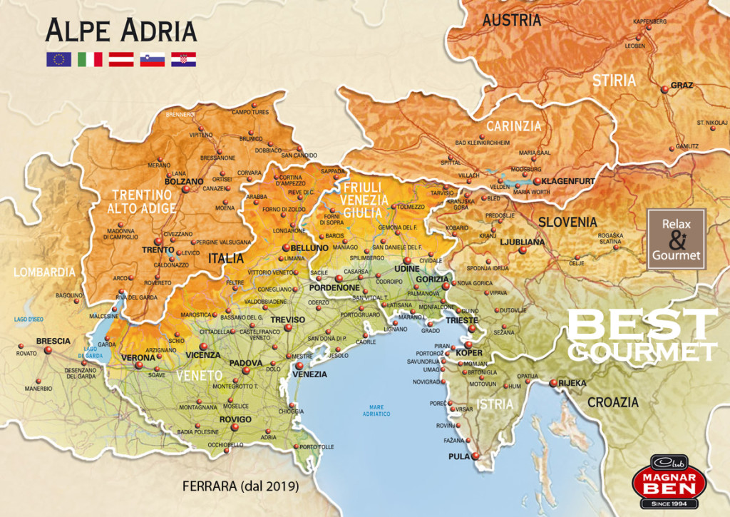 La Macroregione dell'Alpe Adria: Italia, Austria, Slovenia, Croazia.